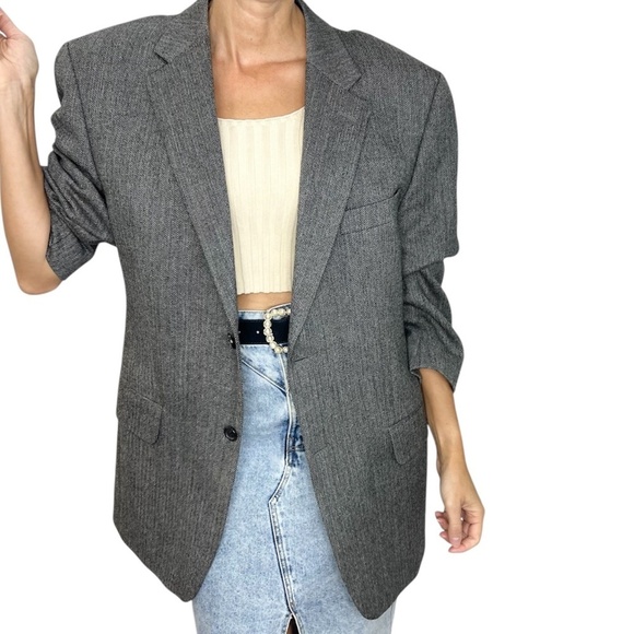 S Cohen Montreal 100% wool black grey tweed herringbone jacket blazer 42 R - Picture 2 of 15